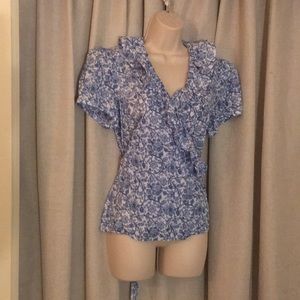 Super cute blue and white floral pattern blouse